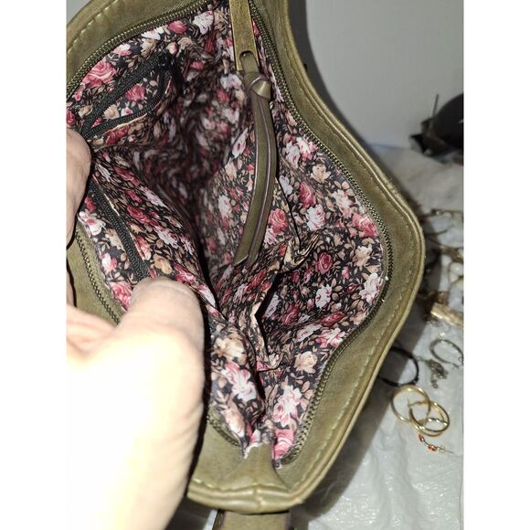 Army Green Women's Crossbody Purse Shoulder Bag Embroidered Vinyl Boho Hippie - Picture 7 of 11